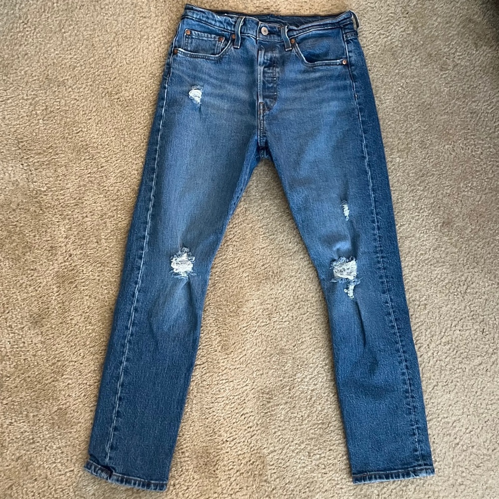 Levi's 501 S Skinny Distressed Jeans Medium Wash W 28 L 28